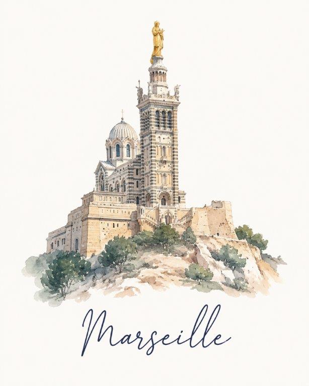 Notre-Dame de la Garde bazilikası, altın Meryem heykeli işlemeli keten kumaş detayı